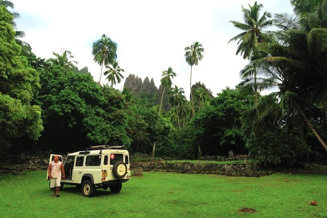 Archeological site parking jeep Nuku Hiva Marquesas Islands French Polynesia