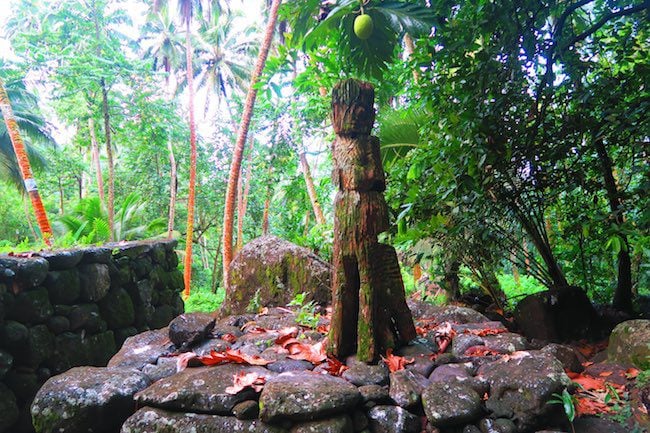 Archeological site tall tiki Nuku Hiva Marquesas Islands French Polynesia