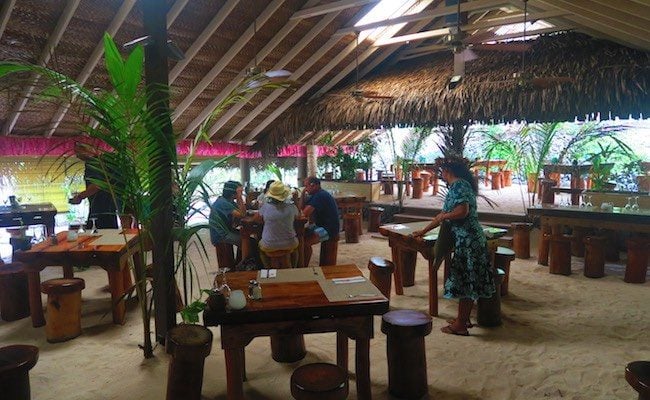 Bloody Mary's Bora Bora tables on sand