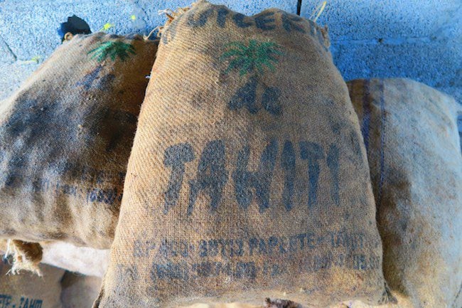 Copra sacks Hiva Oa Marquesas Islands French Polynesia