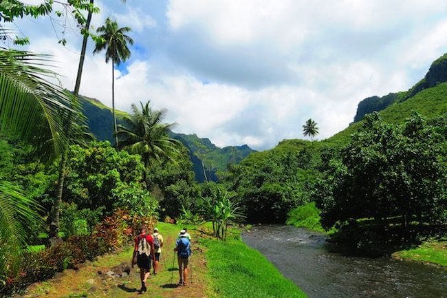 Hakaui Valley Vaipo Waterfall hike walking along river Nuku Hiva Marquesas Islands French Polynesia