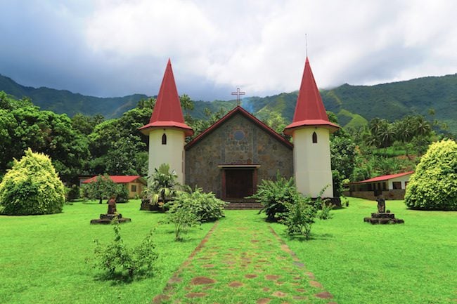 Hatiheu Village church Nuku Hiva Marquesas Islands French Polynesia