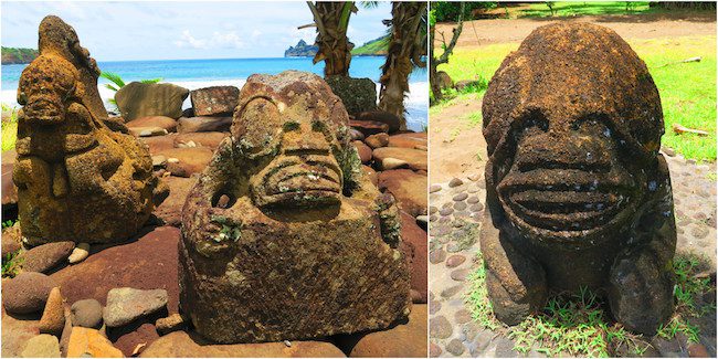 Hatiheu village tiki statues Nuku Hiva Marquesas Islands French Polynesia