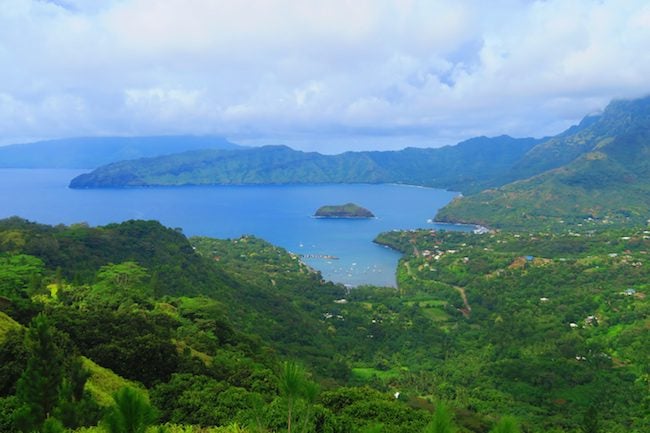 Horseback riding Hiva Oa Marquesas Islands French Polynesia panoramic view