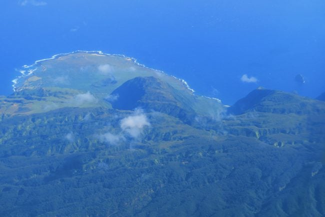 Kalaupapa Peninsula and Pali Coast from air - Molokai Hawaii