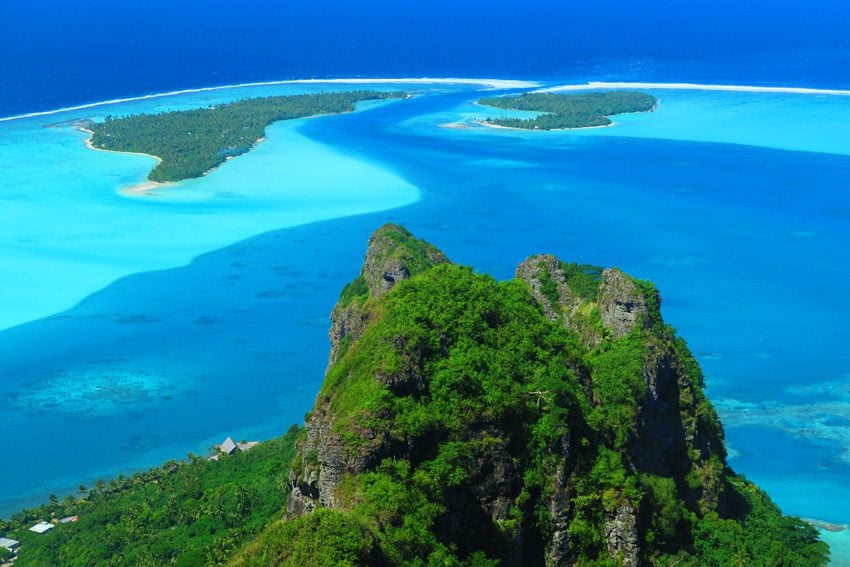 Mount Teurafaatiu Hike - Maupiti - French Polynesia - View of Lagoon Pass from summit