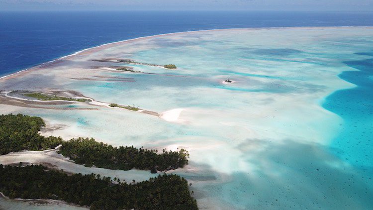 Pink sand beach Fakarava French Polynesia from the air