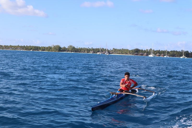 Polynesian canoe in lagoon - Rangiroa Atoll French Polynesia