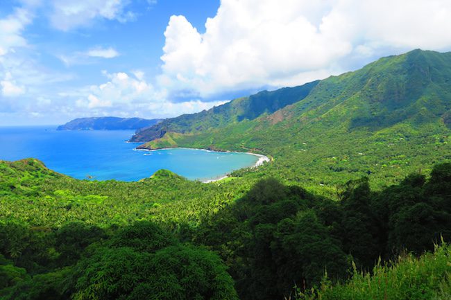 Road trip Hiva Oa Marquesas Islands French Polynesia Eiaone Bay panoramic view