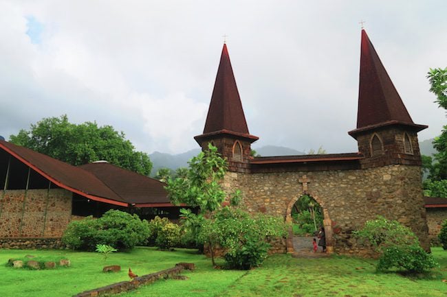 Taiohae village catholic church Nuku Hiva Marquesas Islands French Polynesia