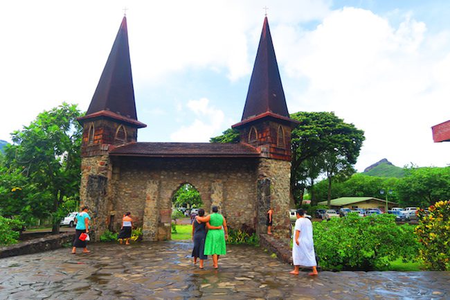 Taiohae village sunday service Nuku Hiva Marquesas Islands French Polynesia