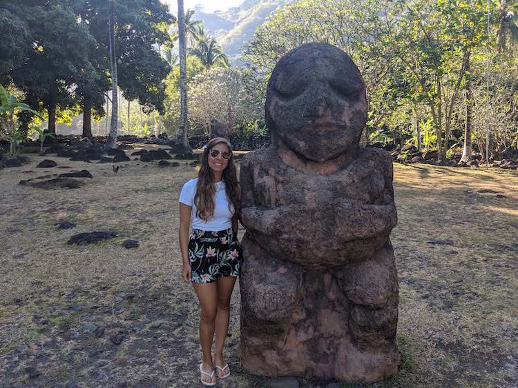 Tiki Statue in Marae in Tahiti French Polynesia