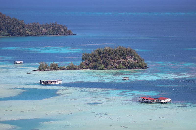 View of floating pearl farms in Mangareva from lookout point - Gamber Islands French Polynesia