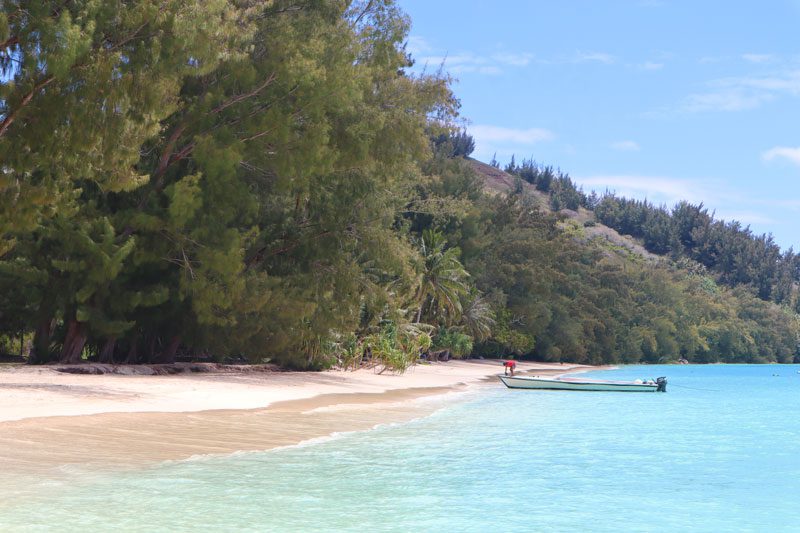 White sand beach Aukena Gambier Islands French Polynesia