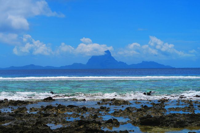 bora bora silhouette from le tahaa luxury resort french polynesia