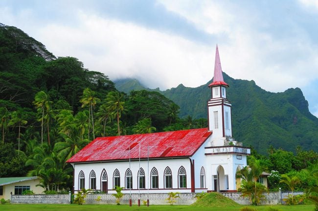 church in Raiatea Island French Polynesia countryside