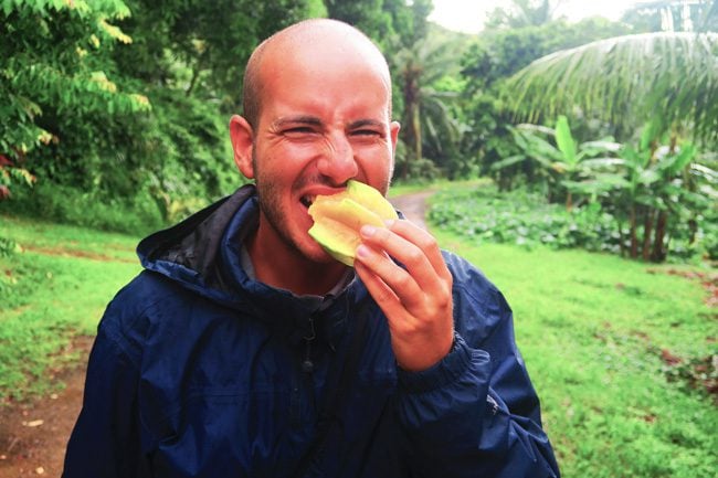 eating sour star fruit tahaa french polynesia