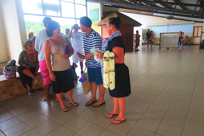 flower necklace airport Hiva Oa Marquesas Islands French Polynesia