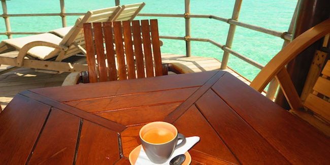 le tahaa luxury resort french polynesia - overwater bungalow coffee