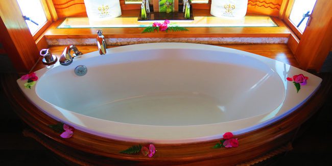 overwater bungalow le tahaa luxury resort french polynesia bath tub