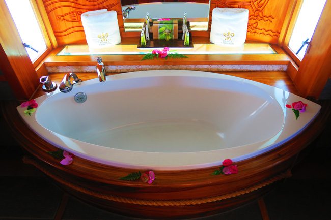 overwater bungalow le tahaa luxury resort french polynesia bath tub