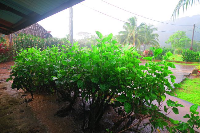 rain storm at chez pascal pension tahaa french polynesia