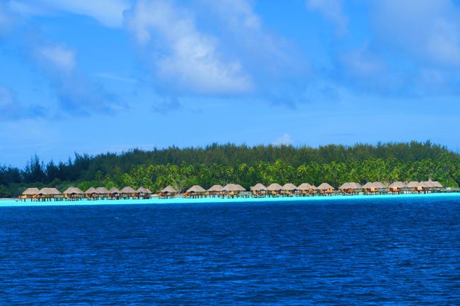 view of overwater bungallows in bora bora french polynesia