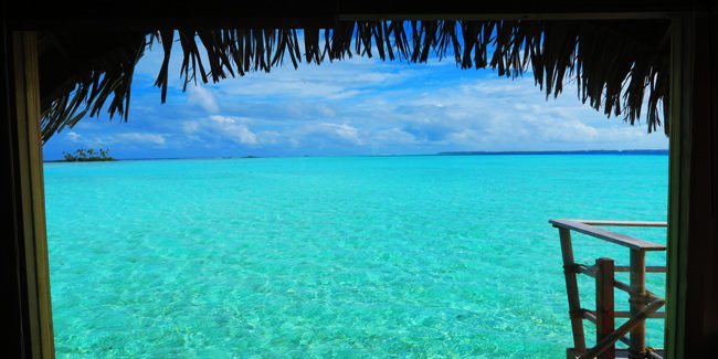 window overlooking blue lagoon le tahaa luxury resort french polynesia
