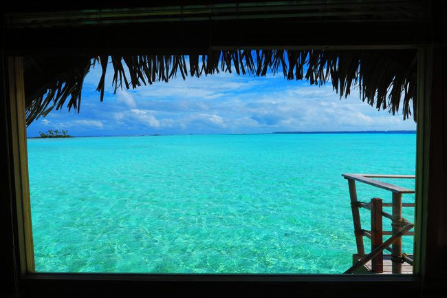window overlooking blue lagoon le tahaa luxury resort french polynesia