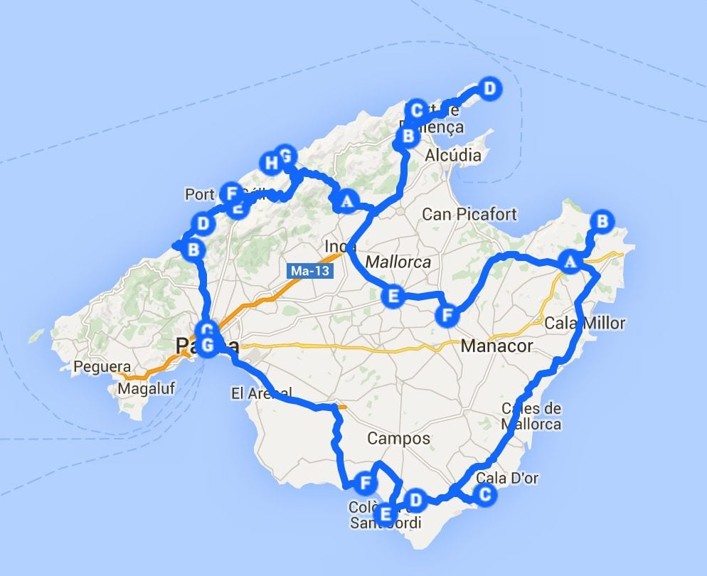 10 Days in mallorca sample itinerary map