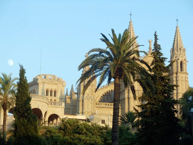 Palma cathedral with moon Mallorca