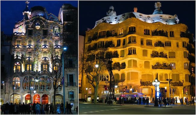 Barcelona Modernista buildings by night