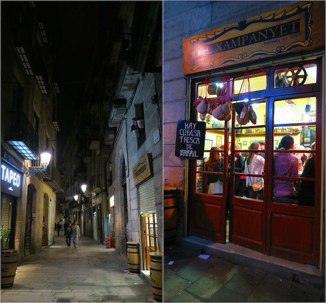 Barcelona streets at nights narrow alleys