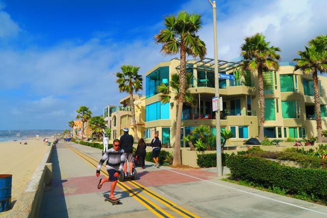 Mission Beach promenade skateboarding