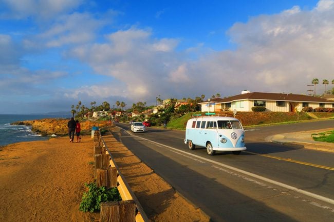 Sunset Cliffs vackra Kalifornien stadsdel