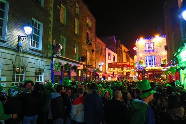 Temple Bar Dublin on St Patrick's Day