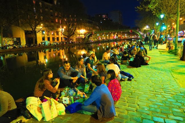 Canal Saint Martin Paris on warm night