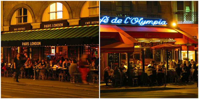 Paris cafes by night