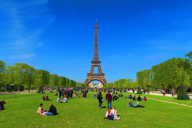 From of Eiffel Tower from Champ de Mars. Paris