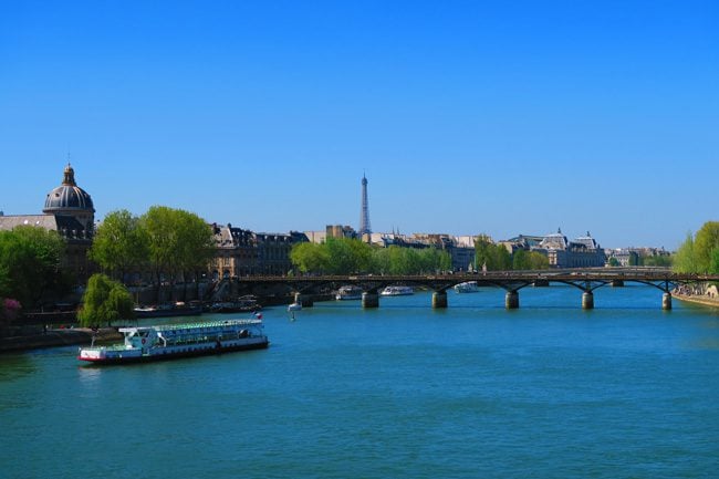View of Eiffel tower from Pont Neuf bridge paris