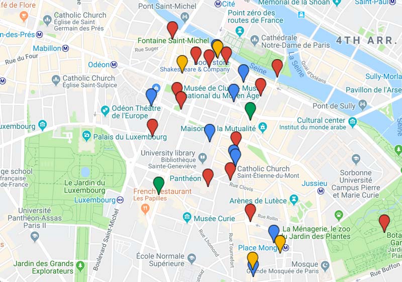 Paris Latin Quarter Itinerary Guide Map