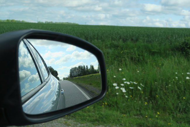 driving through french country side to paris