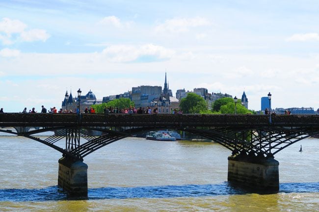 Pont des Art love bridge in Paris from afar