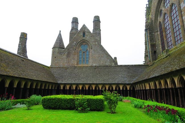 view across cloister mont saint michel abbey