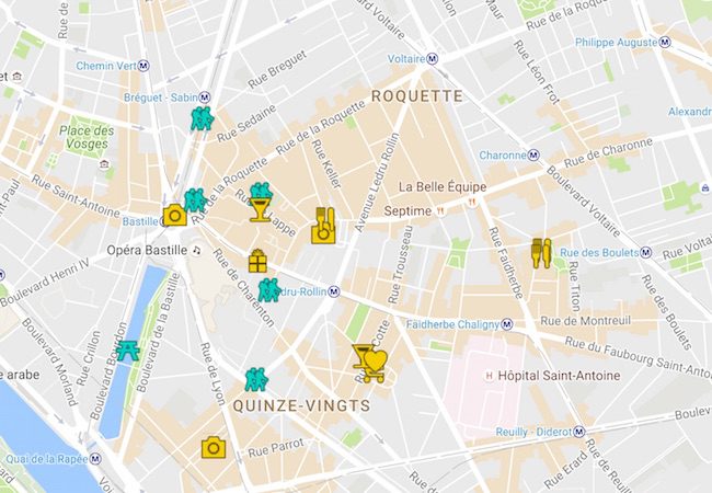 Bastille Itinerary Map For Paris