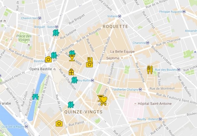 Bastille Itinerary Map For Paris