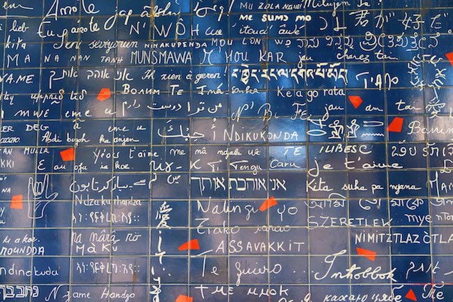 Le mur des je t'aime - the love wall Montmartre Paris closeup