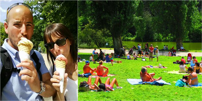 Parc des Buttes-Chaumont sun tan and ice cream