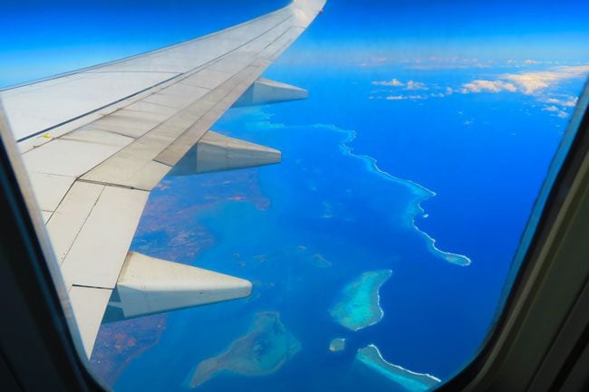 Flying over the pacific ocean