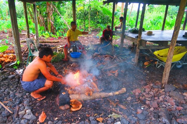 Making Umu in Samoa making fire